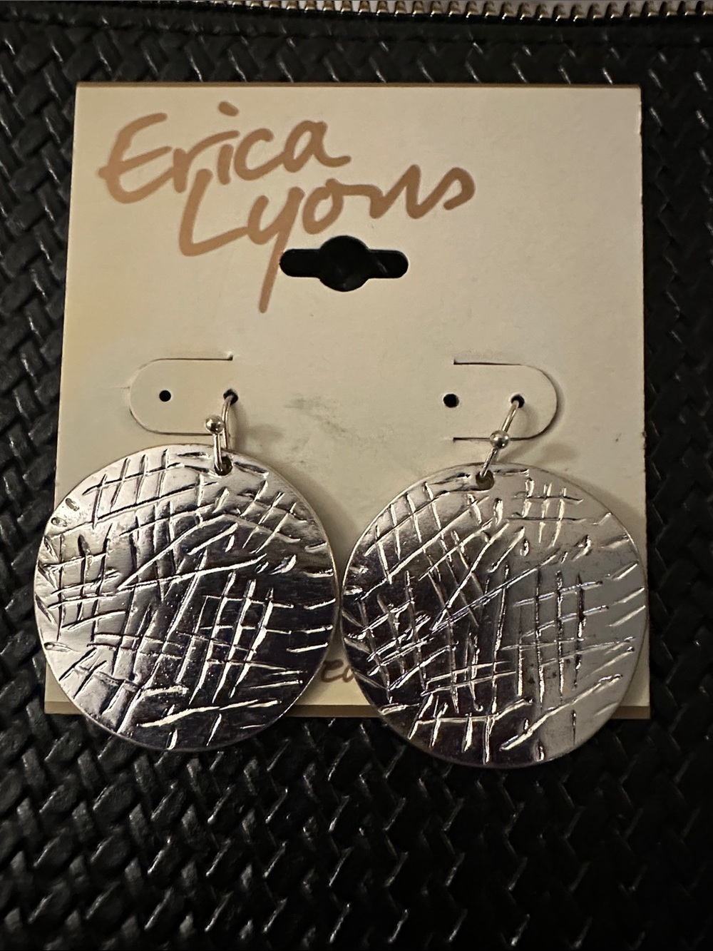Erica Lyons Silver Etched Round Drop Earrings